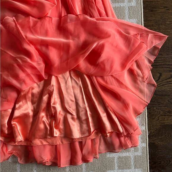 Sparkle Beaded Strapless Chiffon Gown Coral Embellished Formal Prom Dress 6 - Picture 11 of 16